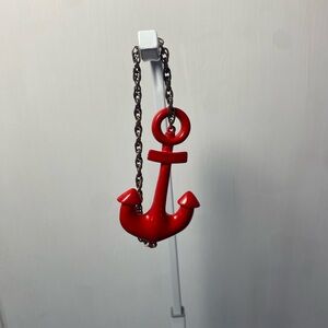 Vintage Red Enamel Anchor Brooch Pin w/ Safety Chain Nautical Maritime